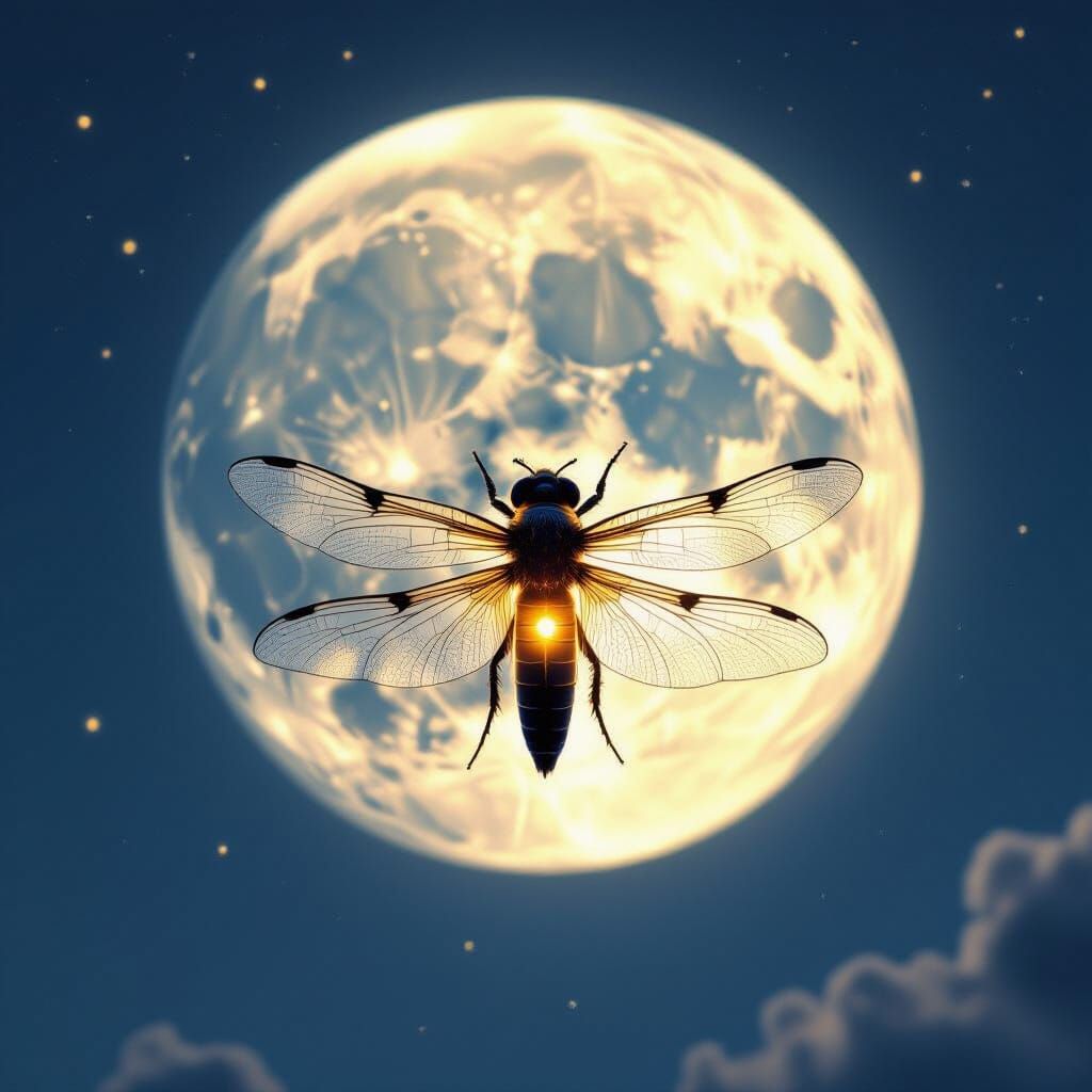 Firefly in Moonlight: Hyperrealistic Bioluminescent Glow