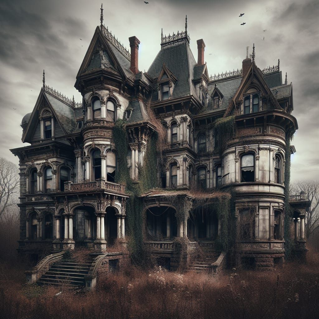 Decaying Victorian Mansion: A Study in Time and Neglect
