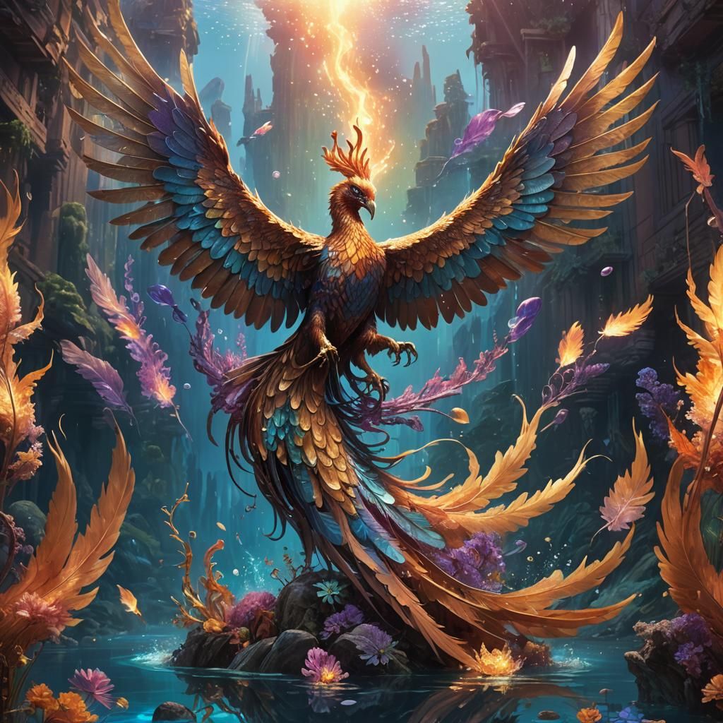 Underwater Phoenix with Spear, Fantasy Concept Art
