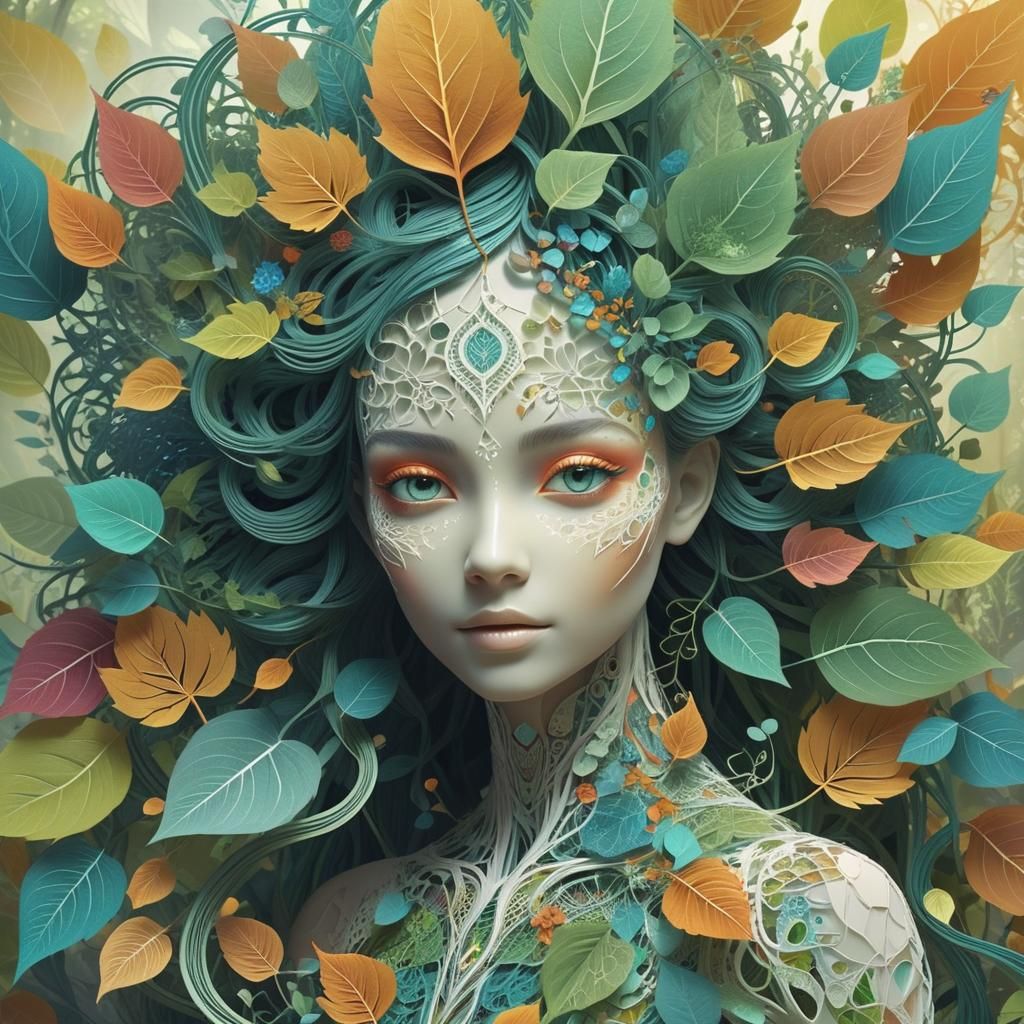 Human-Plant Hybrids in Lush Forest with Fractals