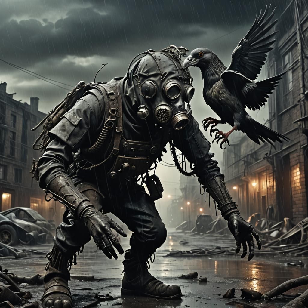 Dark Surrealist Mutant Trapping a Pigeon