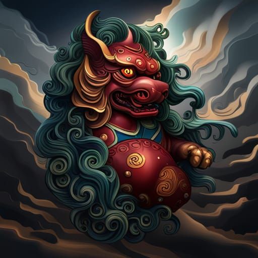 Foo Dog Tattoo Design in Detailed Matte Style