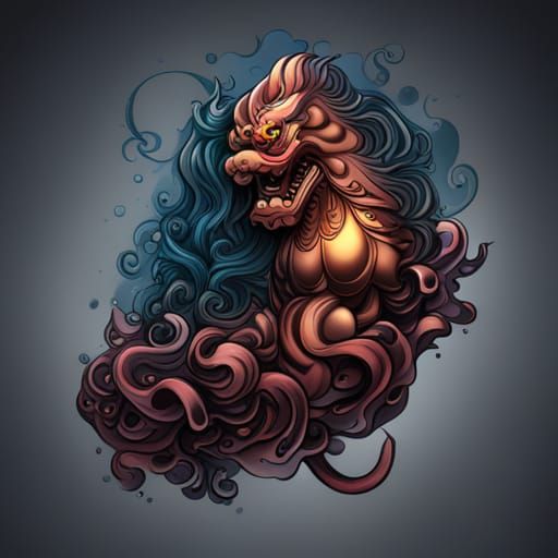 Foo Dog Tattoo Design in Detailed Matte Style