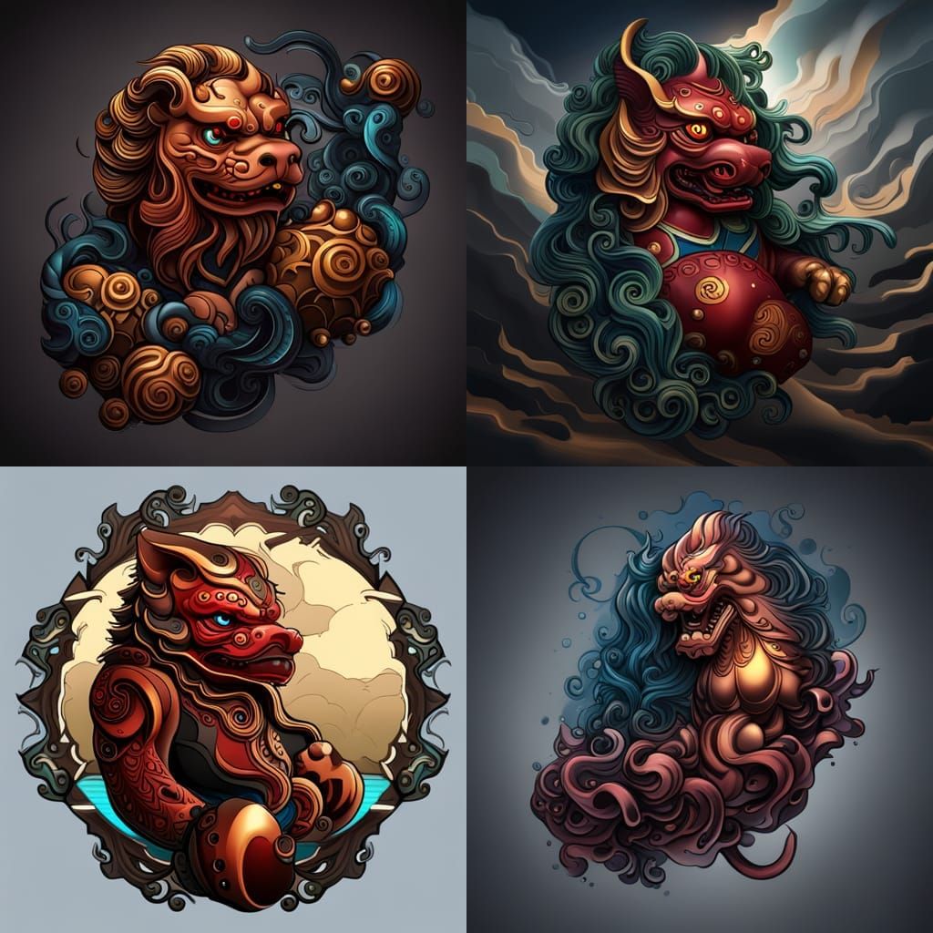 Foo Dog Tattoo Design in Detailed Matte Style