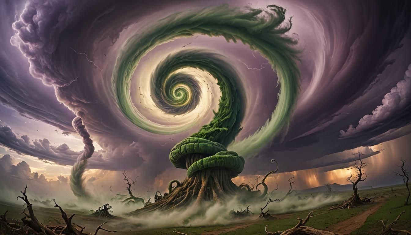 Tornado and Typhoon Dance in Surreal Dreamscape
