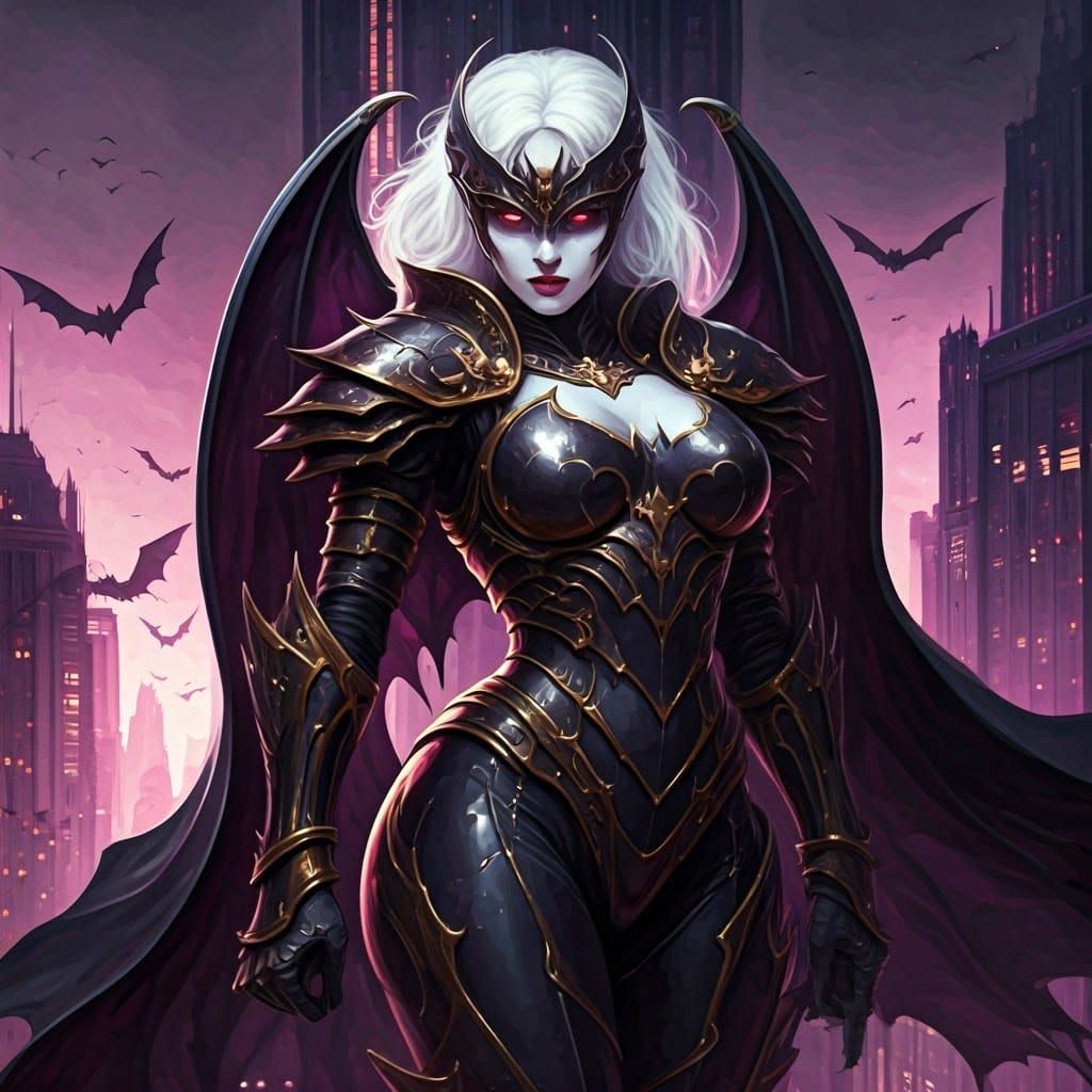 Retrofuturistic Vampire Huntress in Opulent Armor
