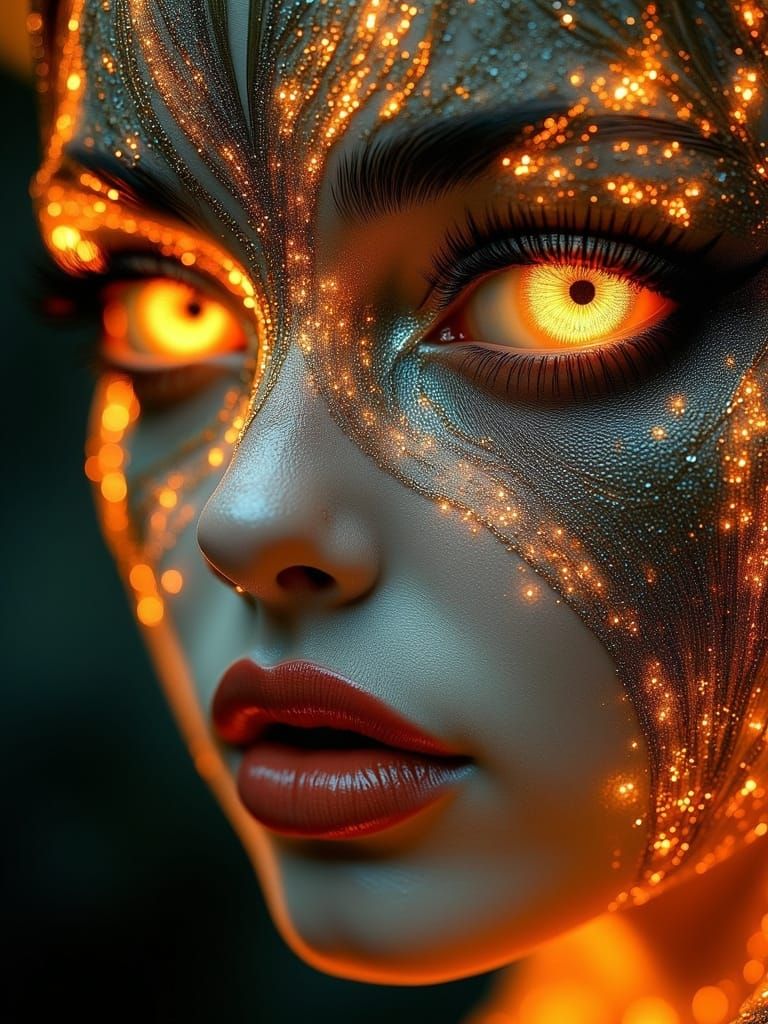 Surreal Goddess Radiates Intense, Ethereal Glow in Dark, Hyp...