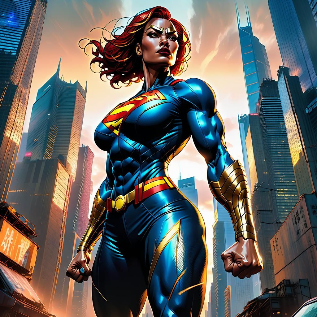 Dynamic Comic Book Art of Female Superhero