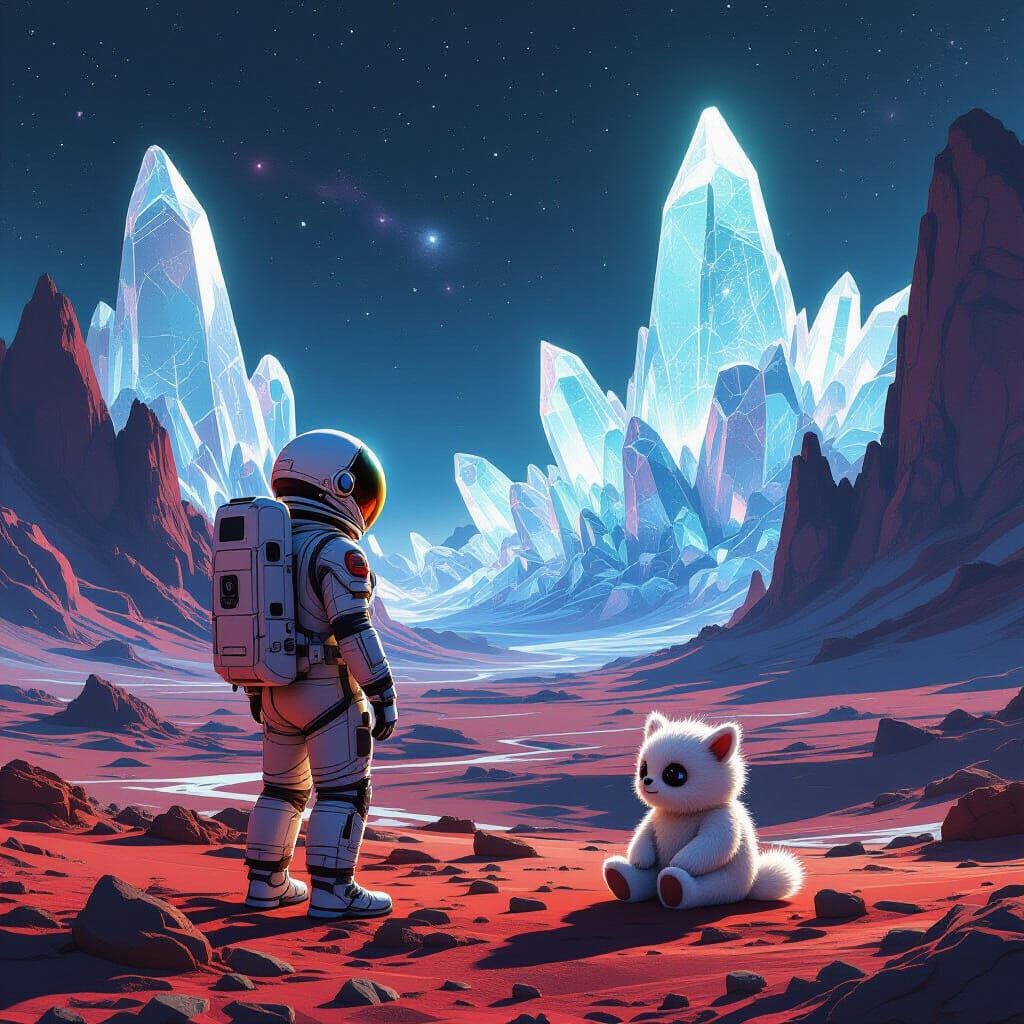Astronaut on Alien Planet with Crystal Formations