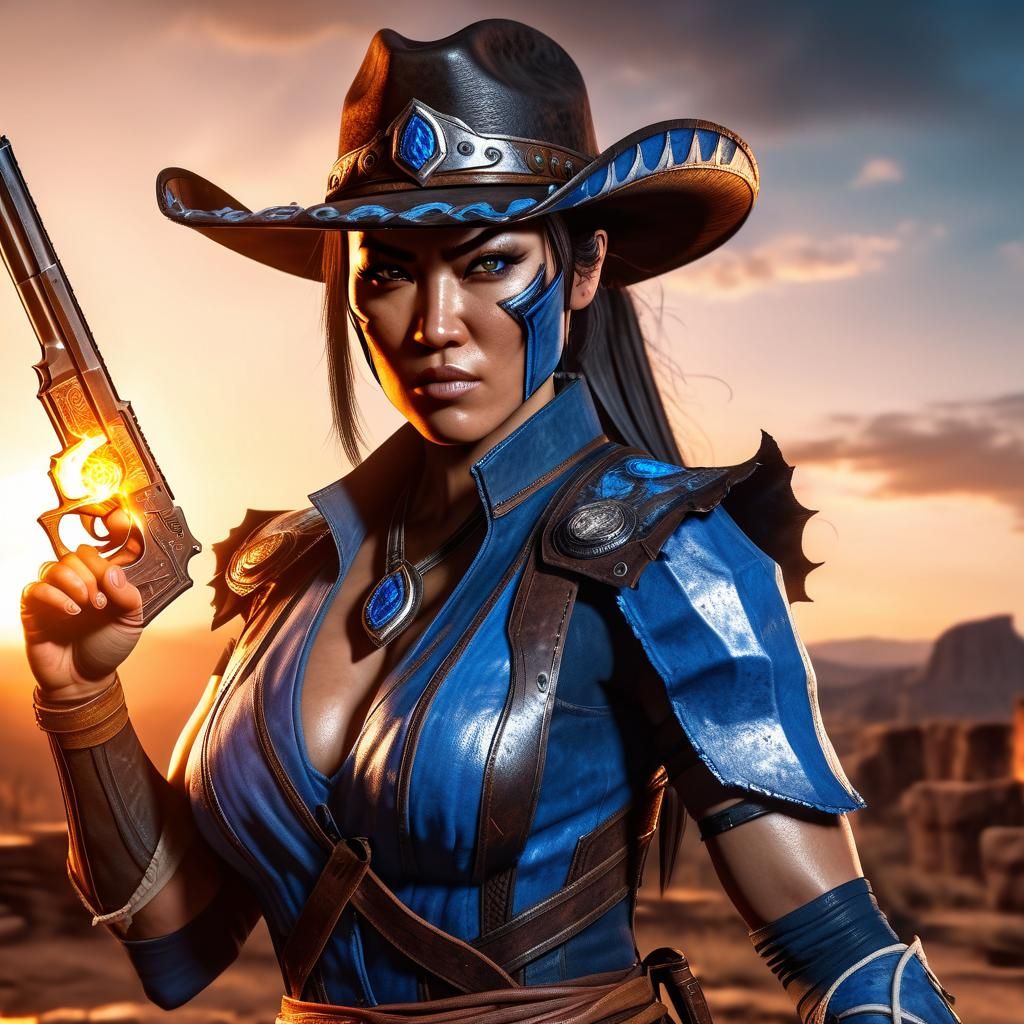 Kitana as Cowgirl with Fiery Gun