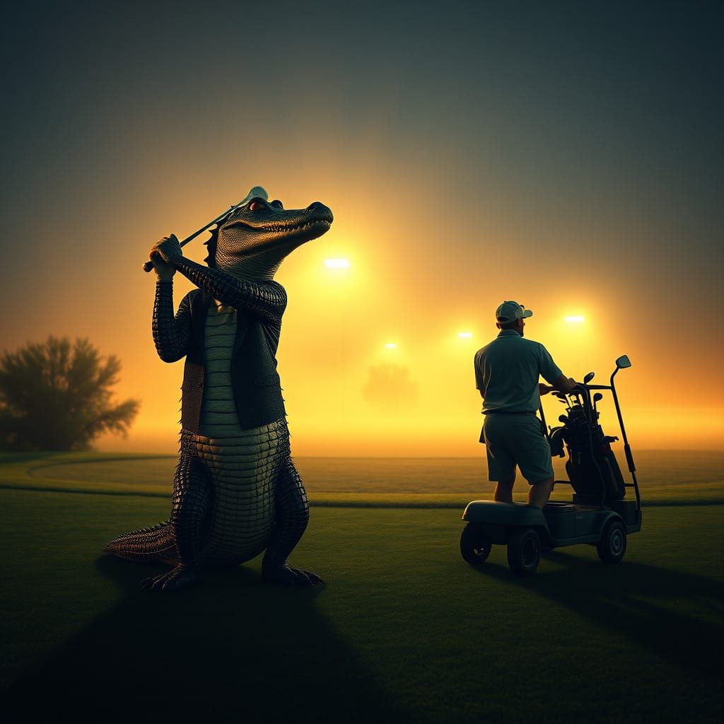 Crocodiles Tee Off Under Nighttime Golf Course Lights