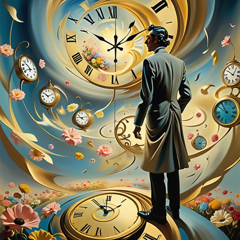 Surrealist Vision: Person in a Whirlwind of Time