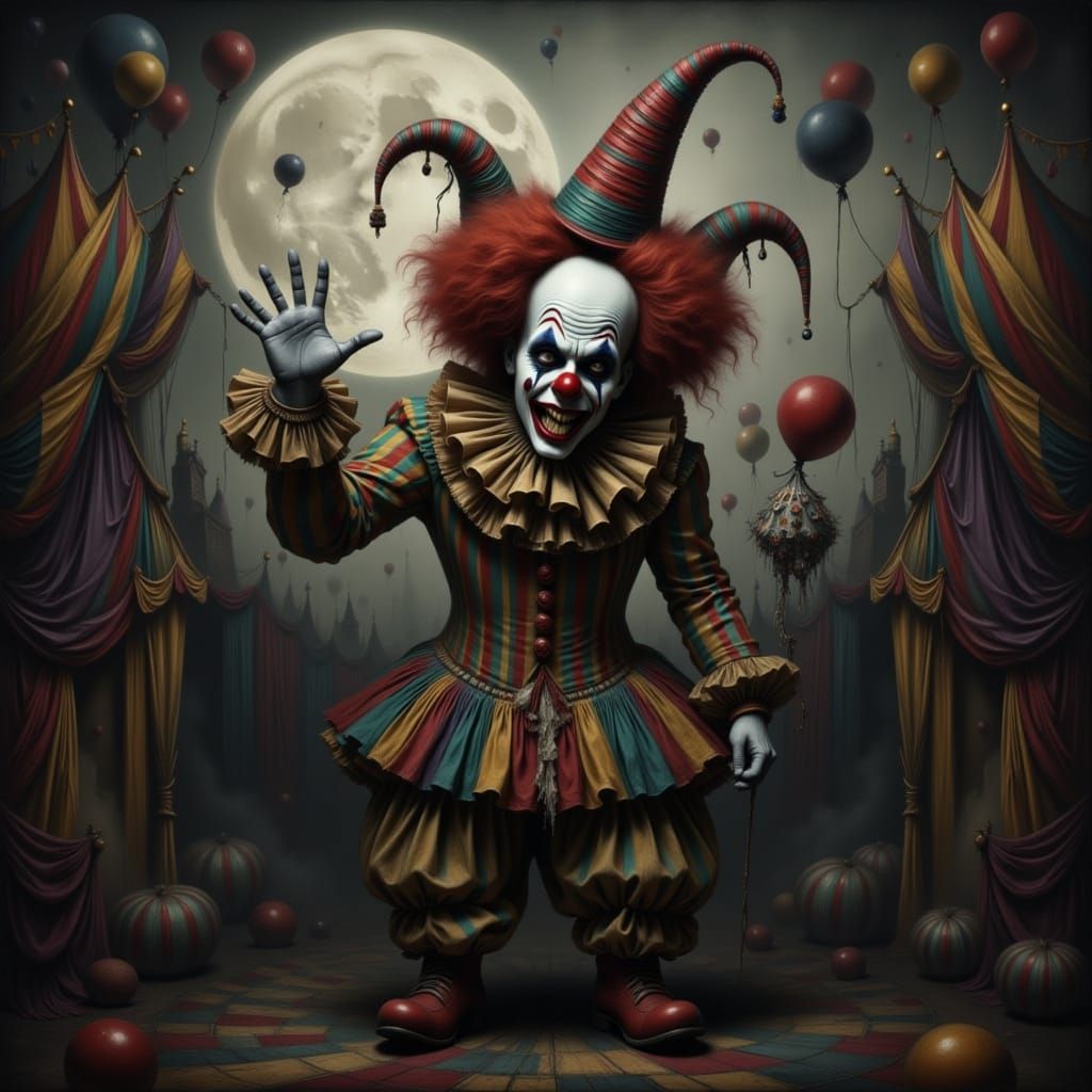 Creepy Evil Clown in Eerie Scary Circus