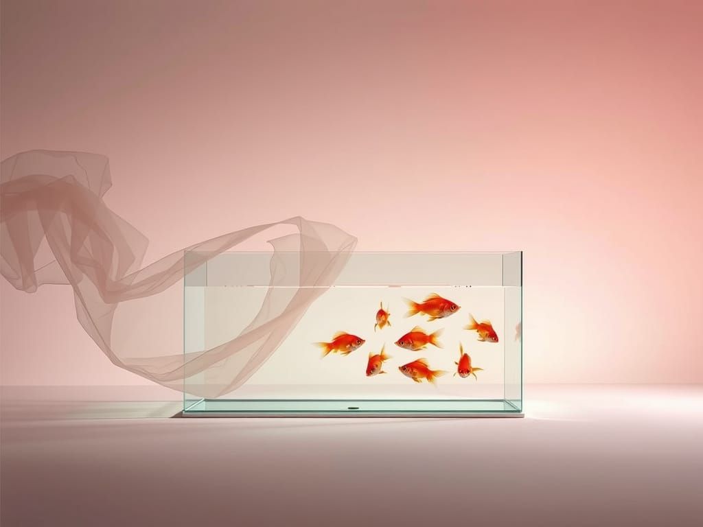 Surreal Studio Scene with Tulle Fabric and Goldfish in Soft ...
