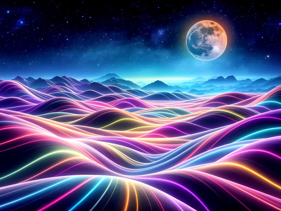Dreamlike Cosmic Nightscapes with Vibrant Striped Hues