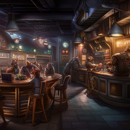 Galactic Cafe with Anthro Animal Space Marines