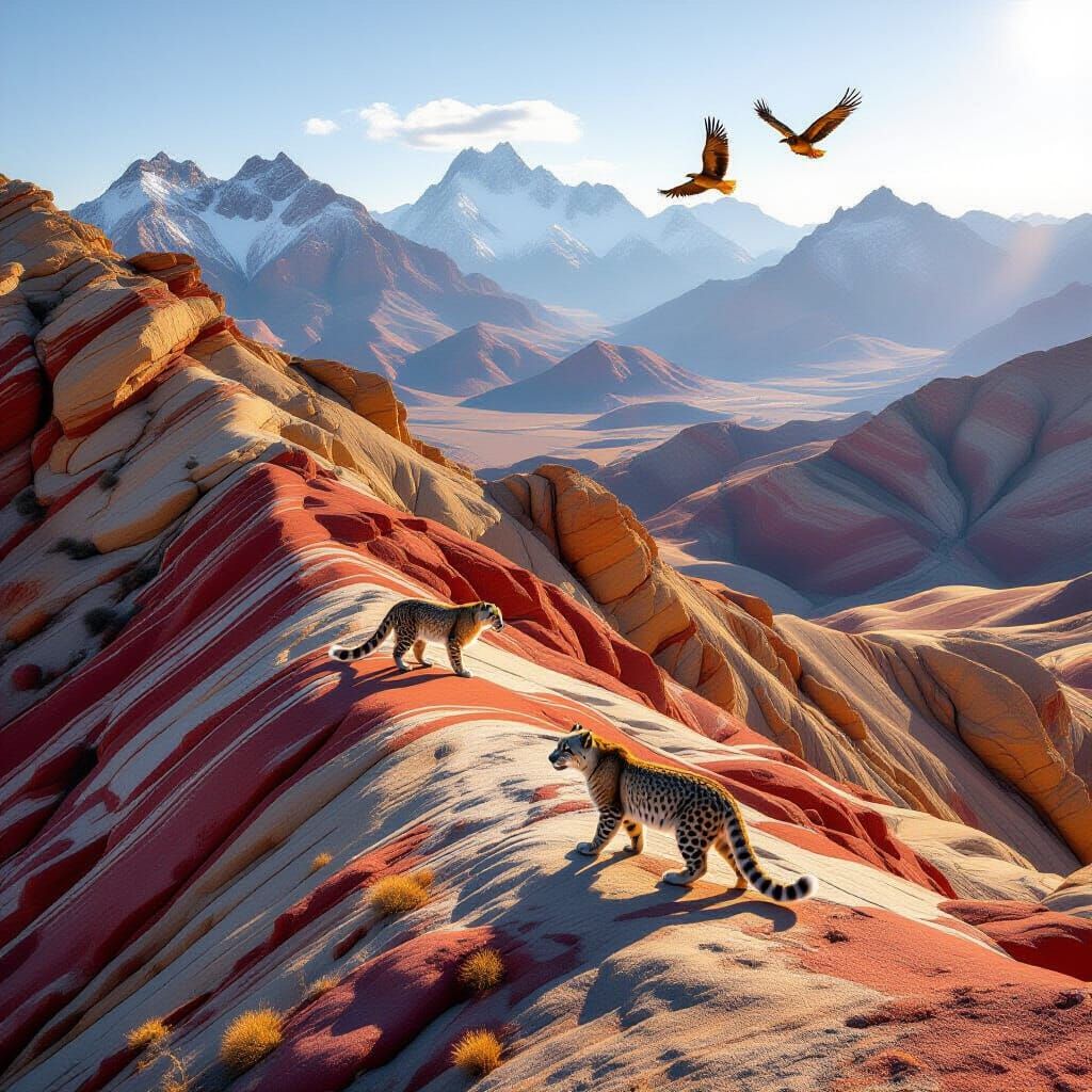 Snow Leopard in Dramatic Sandstone Landscape