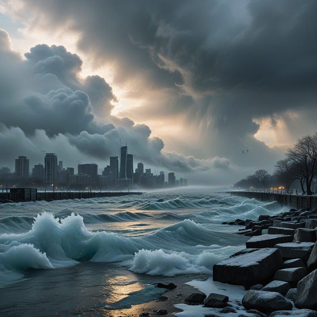 Flooded City in Dense Fog: Digital Art