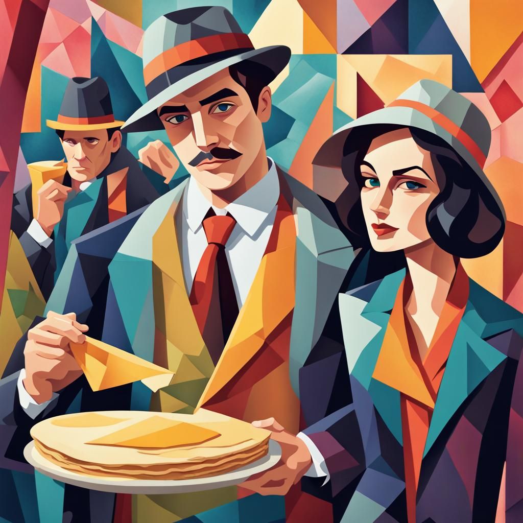 Cubist Crepe Faire Mystery: Geometric Art Deco Style