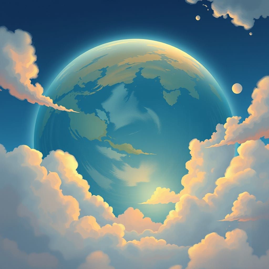 Cute Earth with Soft Expression in Rothko Style