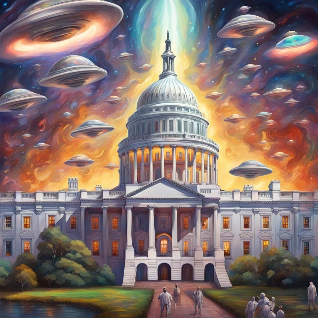 Alien Invasion of the White House in Oil Painting Style