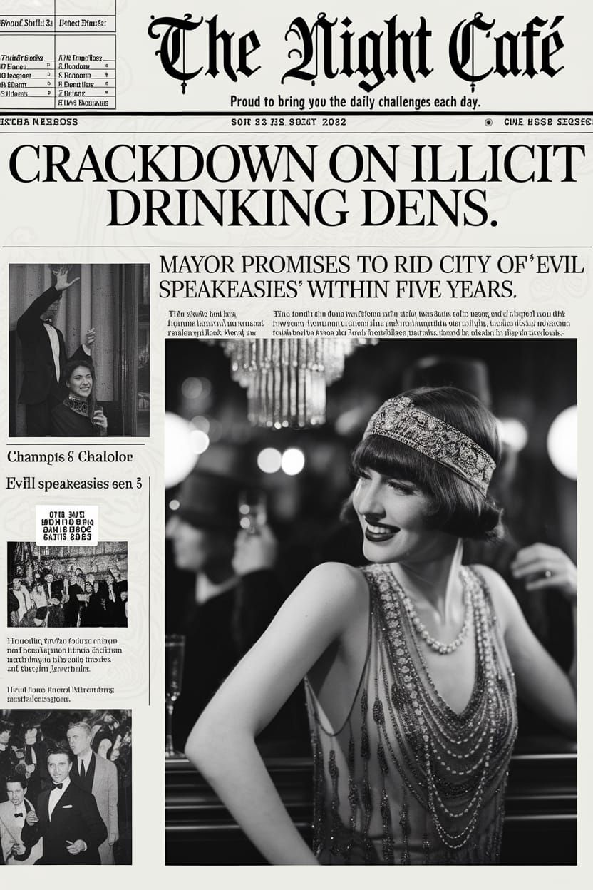 Vintage 1920s Newspaper Front Page: Night Café