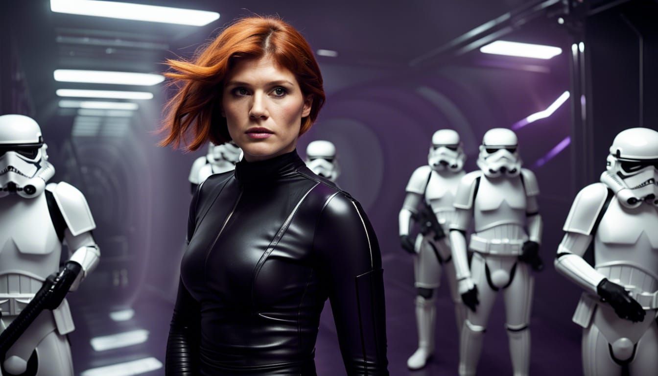 Gemma Arterton with Lightsaber and Stormtroopers