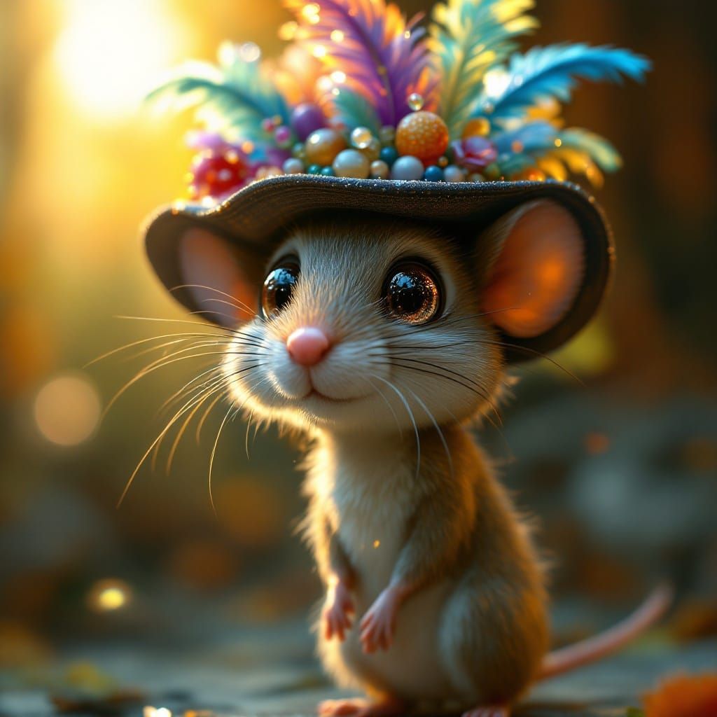 Enchanted Mouse in Vibrant Feathered Hat
