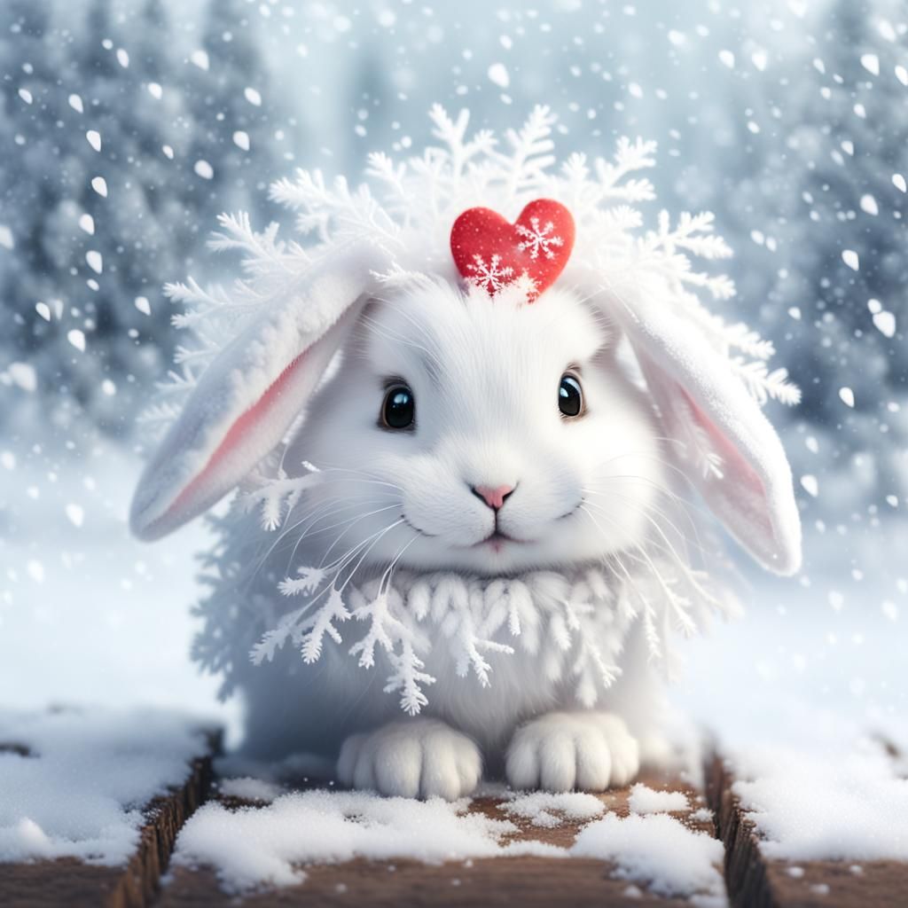 Heartwarming Bunny in Winter Wonderland: Watercolor Style