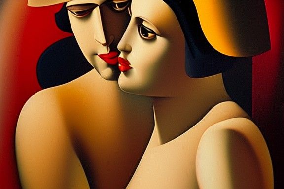 Art Deco Lovers in Oil on Canvas