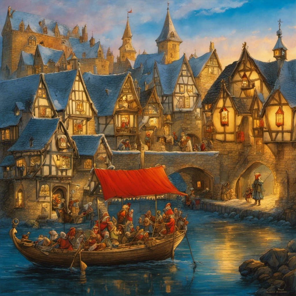 Charming Christmas Scene in Medieval Town