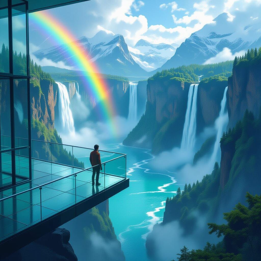 Canyon Vista with Glass Balcony in Dreamlike Style