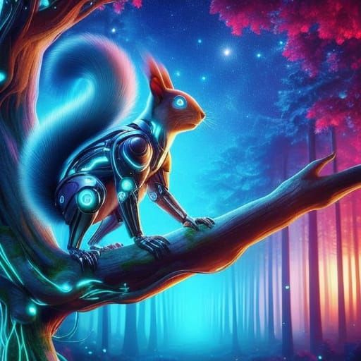 Futuristic Squirrel in Cyberpunk Digital Art