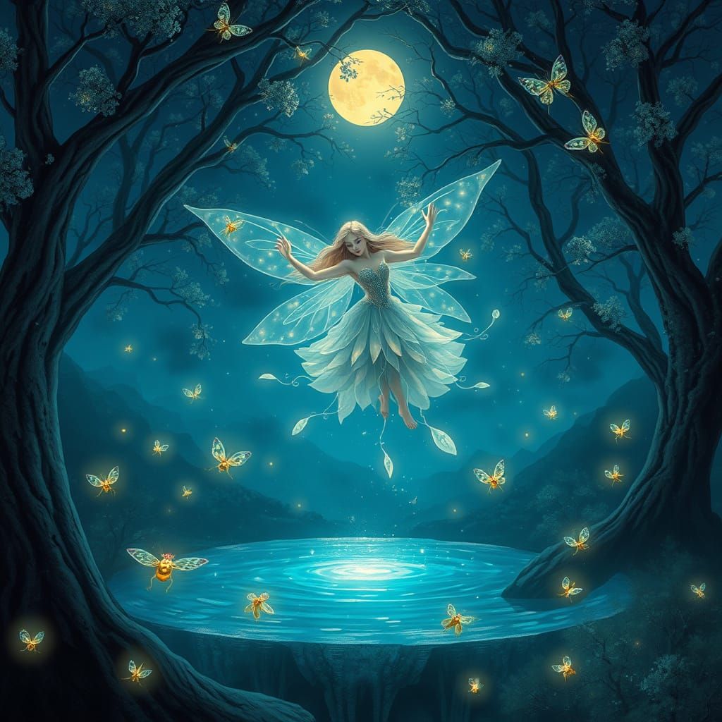 Mystical Fairy Glade in Moonlit Forest