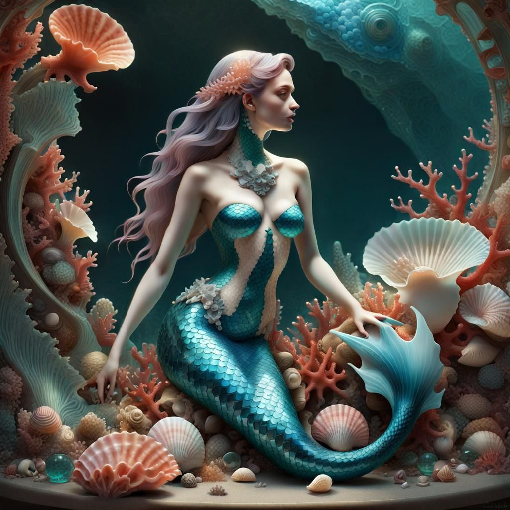 Glass Mermaid with Dragonscale, Psychedelic Digital Art