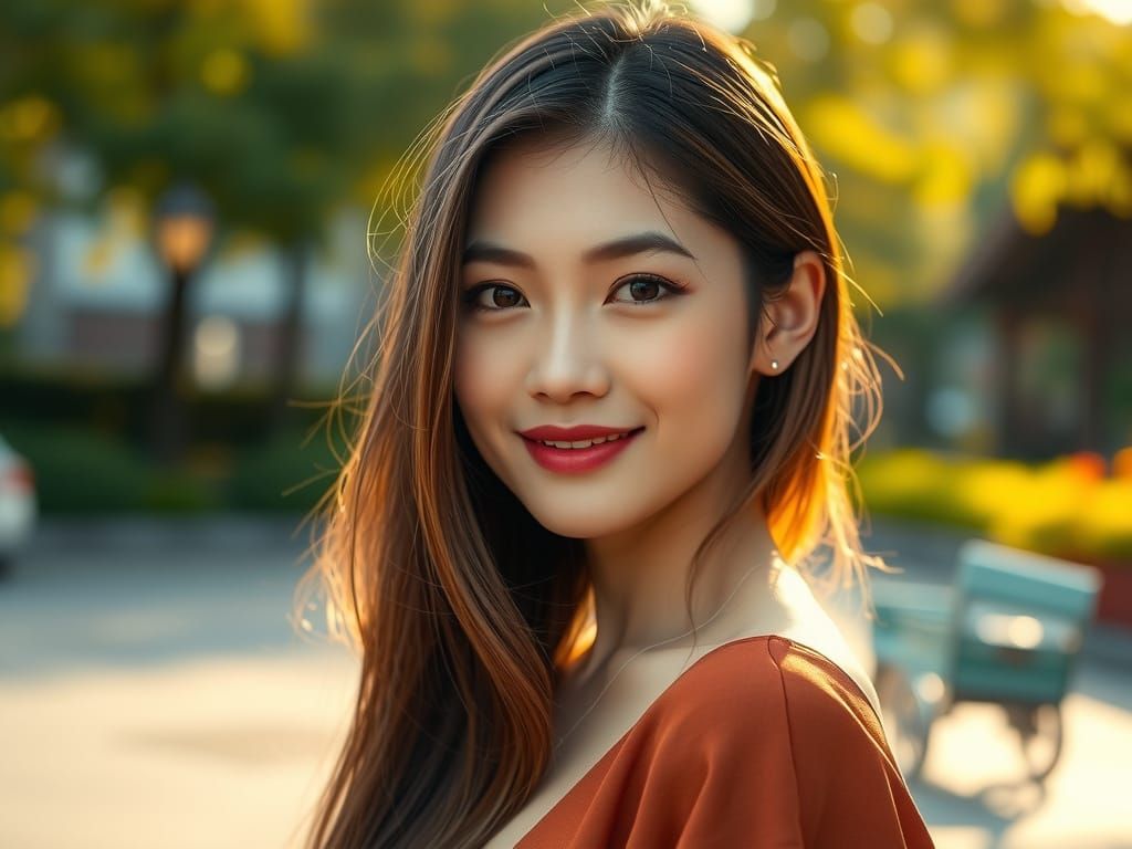 Elegant East Asian Woman Portrait in Photorealistic Style