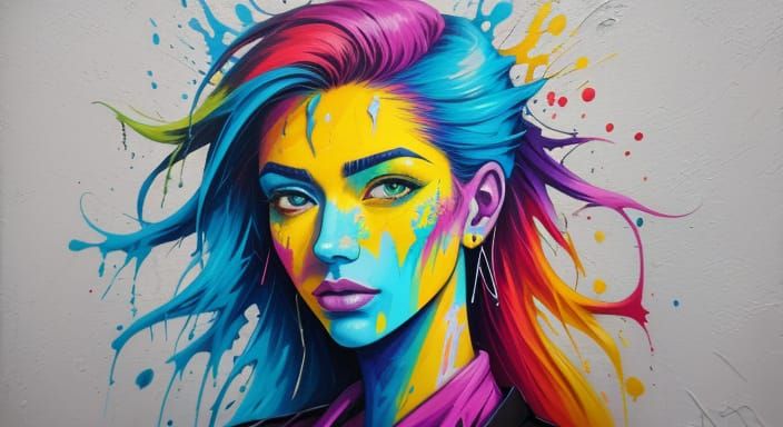 Vibrant Graffiti Portrait in Polychromatic Colors