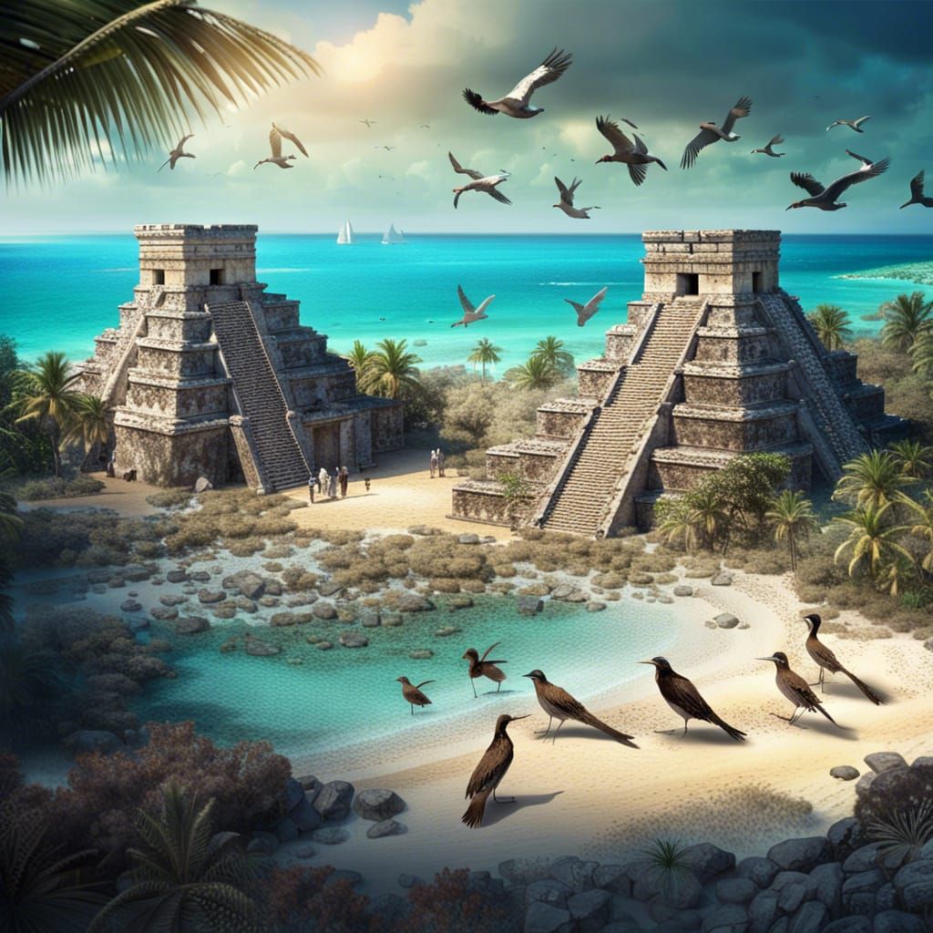 Tulum Archaeological Dig Site with Blue Sea