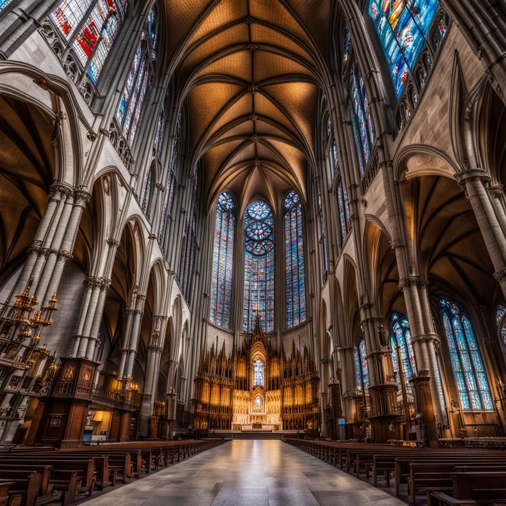 Majestic Cathedral with Stained Glass Windows