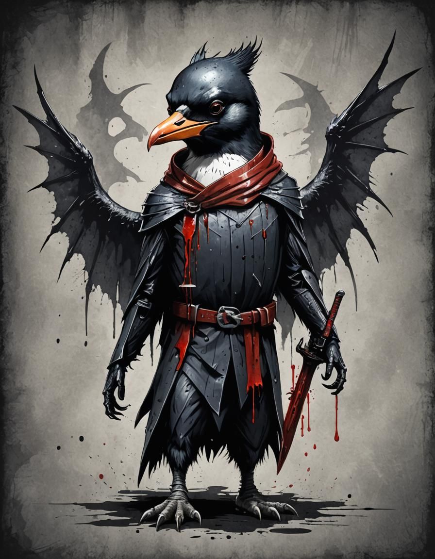 Sinister Vampire Penguin with Bat Wings, Dark Fantasy