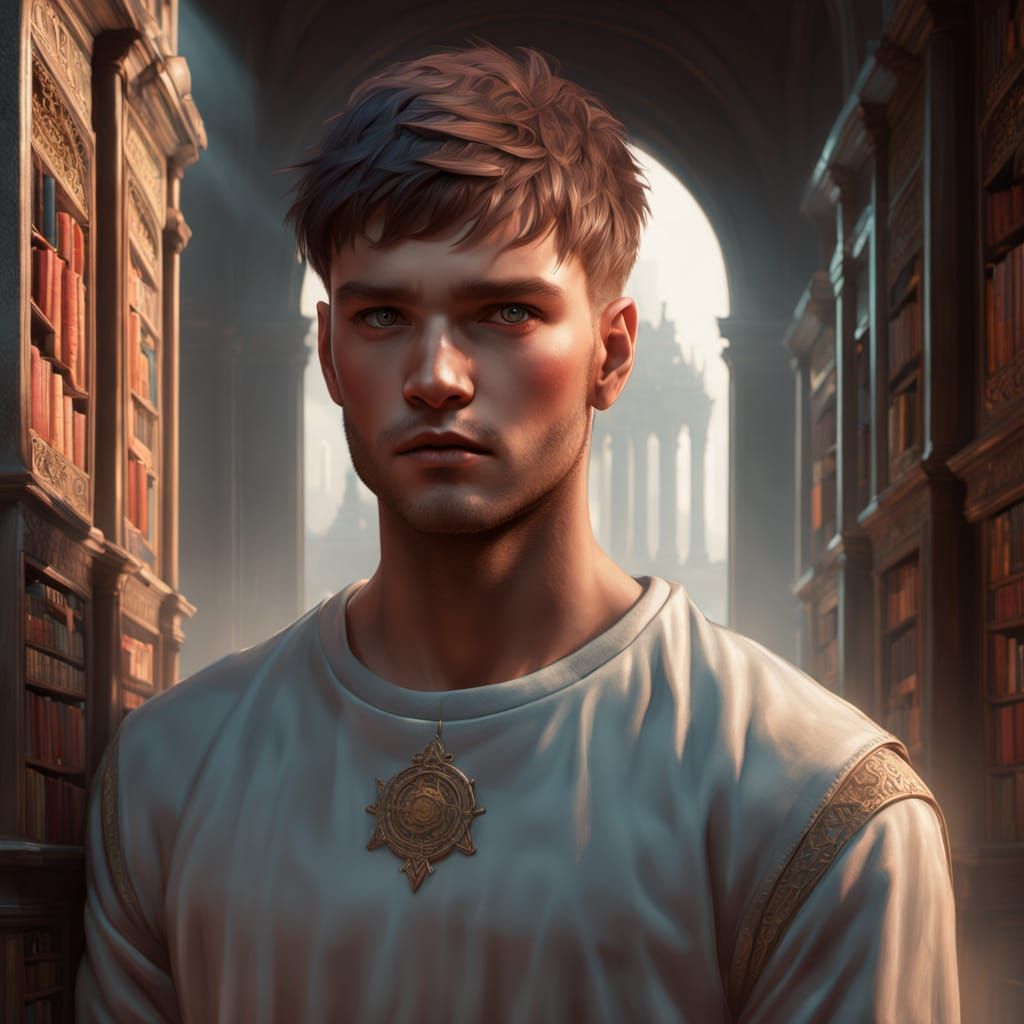 Mystical Boy in Ancient Library