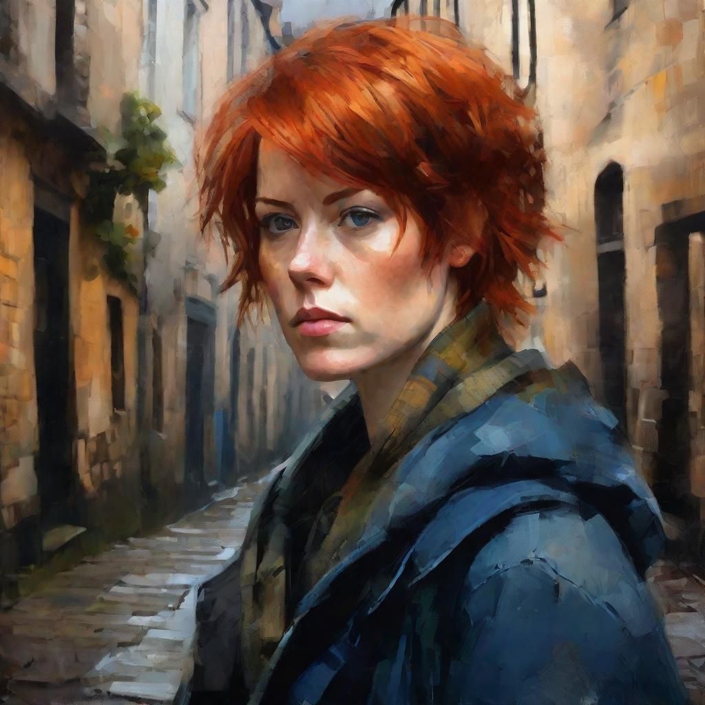 Scottish Beauty in Misty Town: Digital Oil Painting