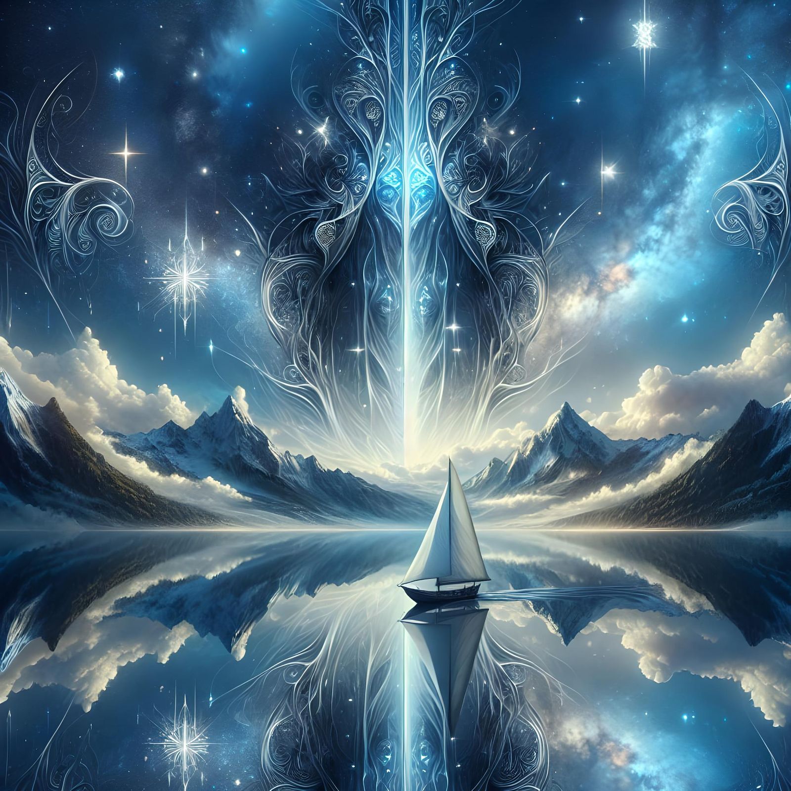 Mirrored Lake: A Space Satellite Fantasy