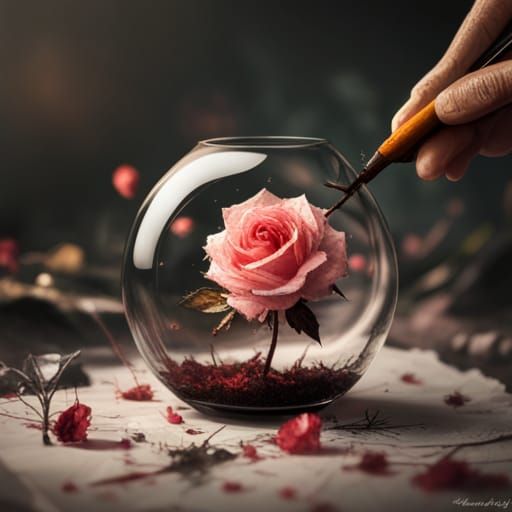 Detailed Glass Rose, Digital Illustration