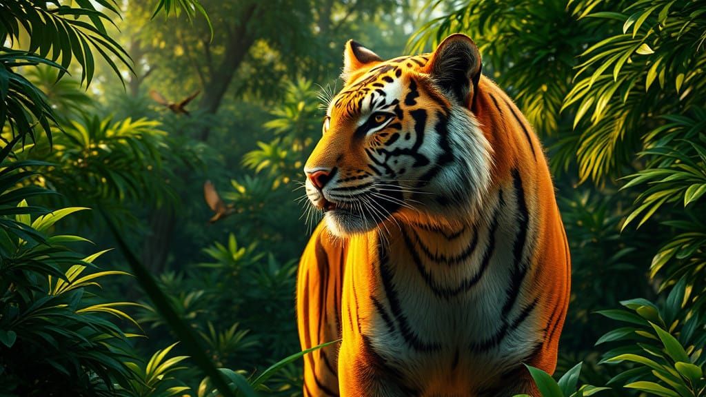 Regal Tiger Dominates 3D Anime Jungle Scene