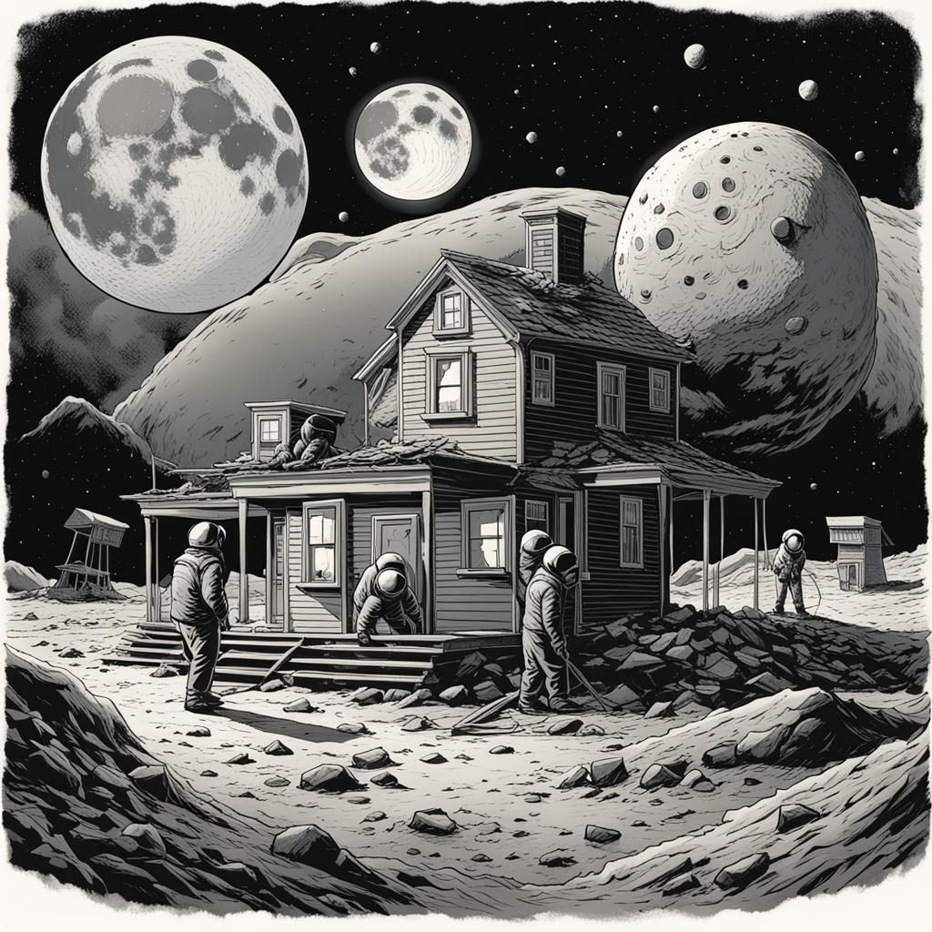 Three Stooges Moon House in Comic Book Style
