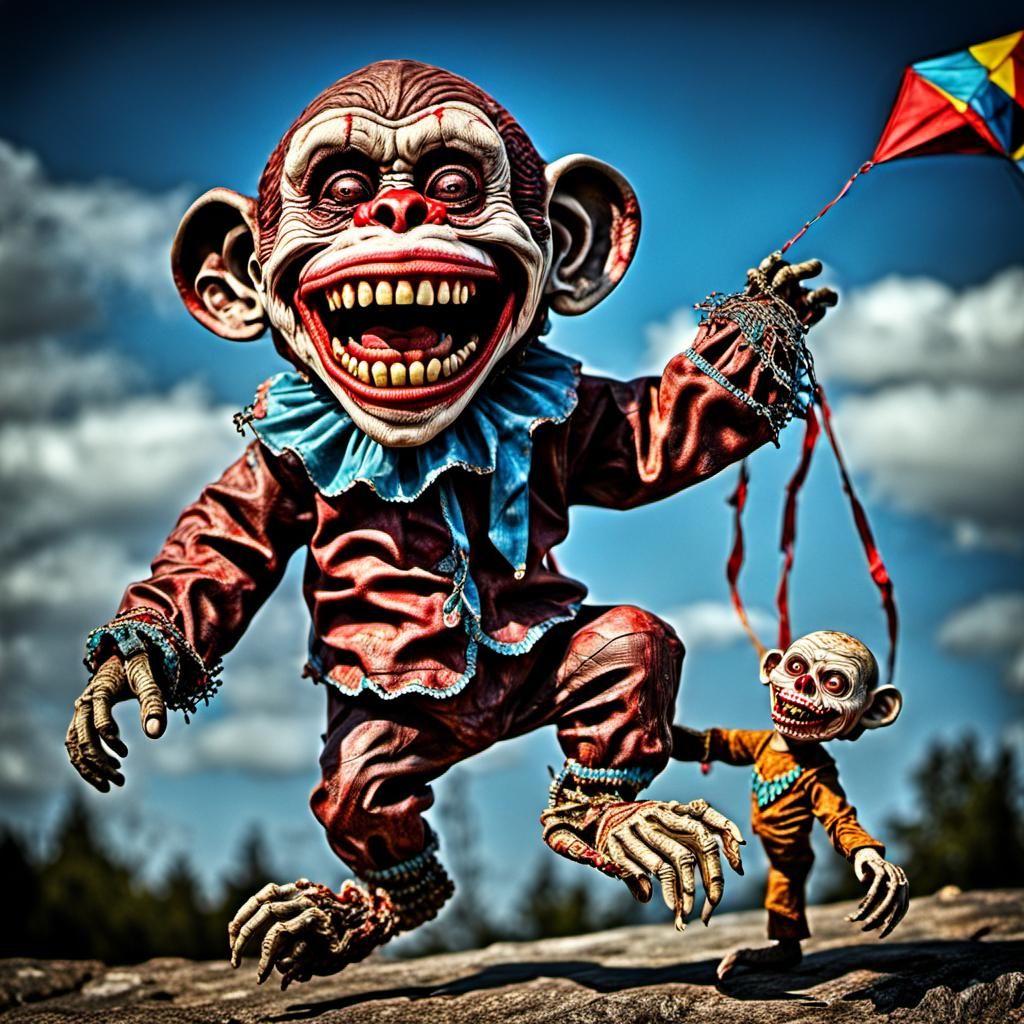 Zombie Monkey Clowns Fly Human Skin Kite