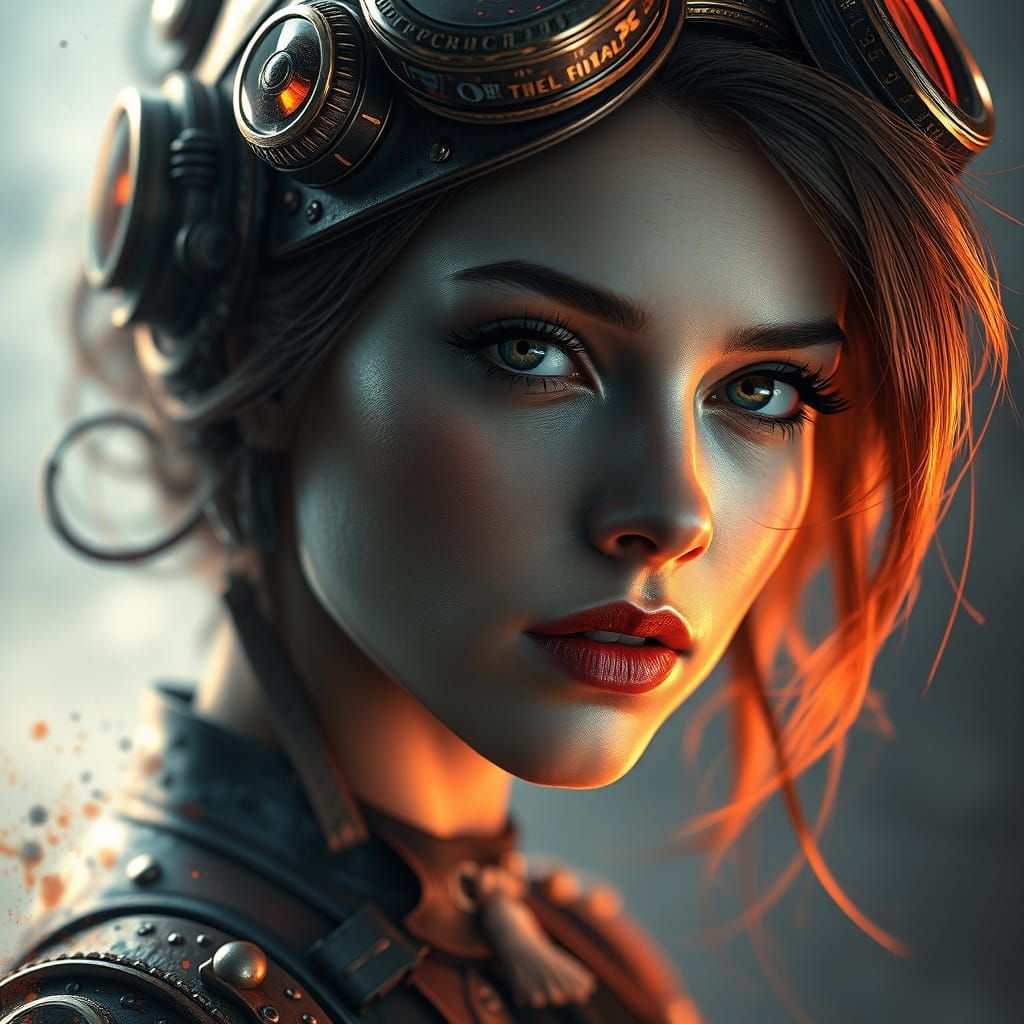 Steampunk Woman Portrait in Detailed Lighting