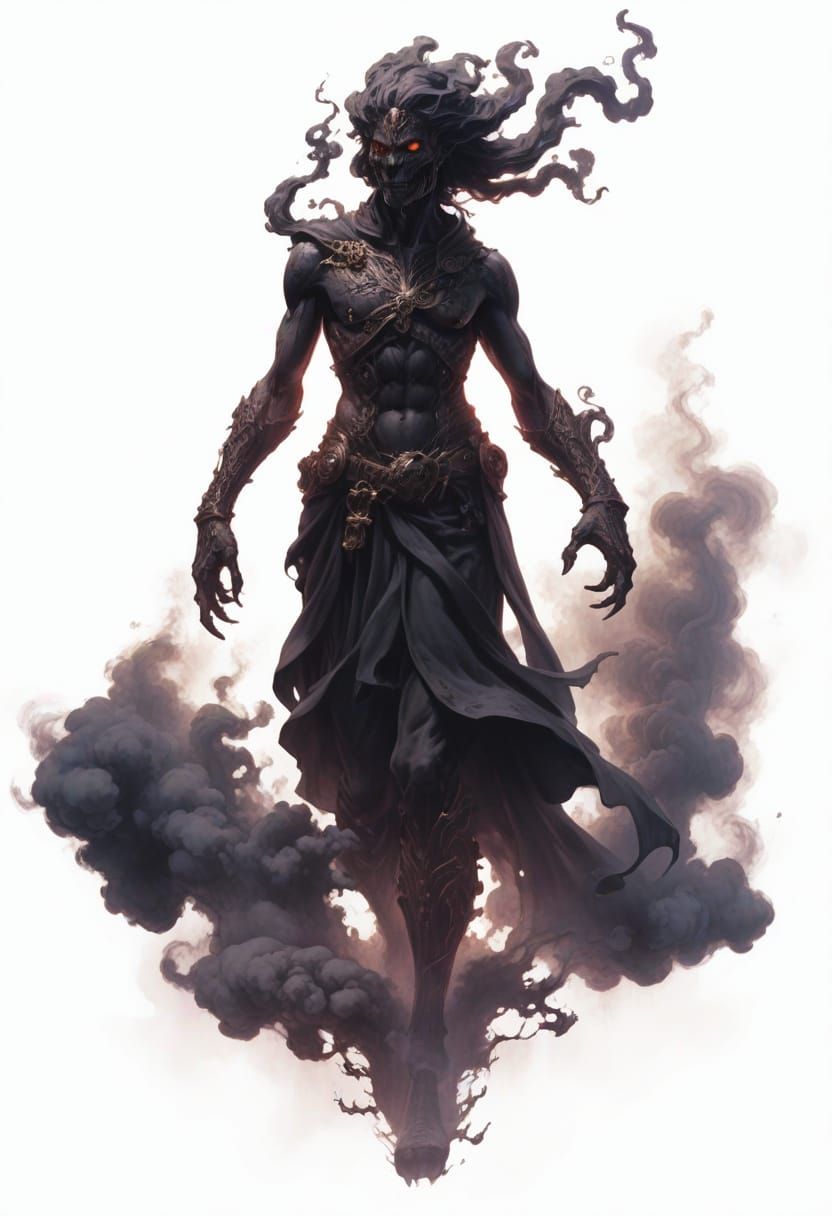 Ethereal Black Smoke Spirit in Heroic Fantasy Style