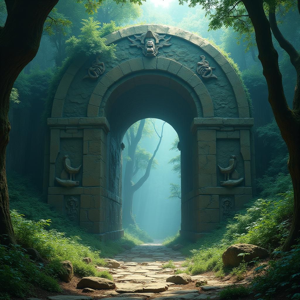 Mystical Stone Portal in Ancient Forest